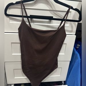 BABATON rich mocha brown spaghetti strap bodysuit